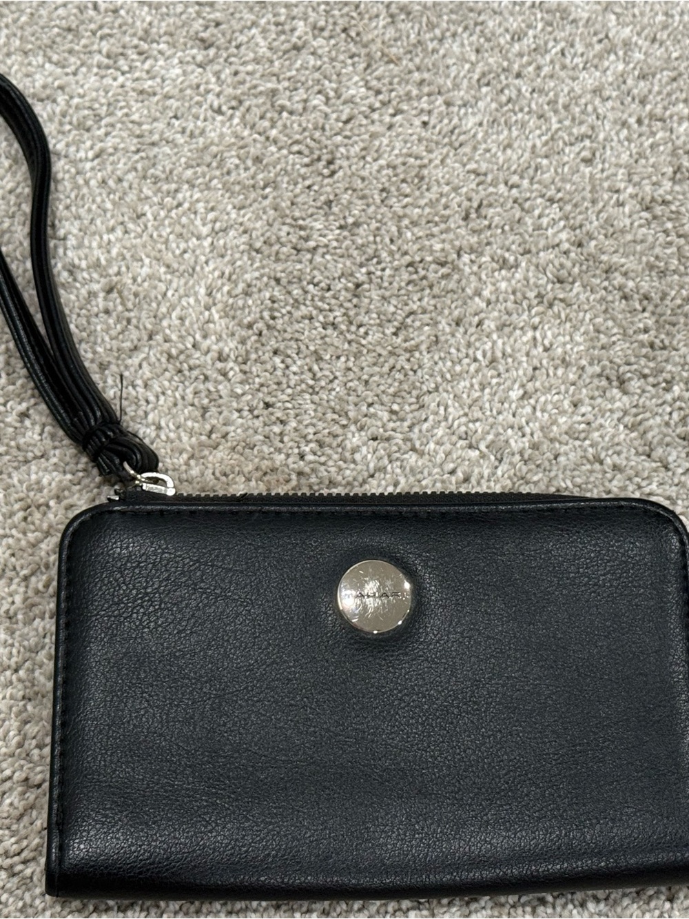 Tahari Black Leather Wristlet Clutch with Silver Accent